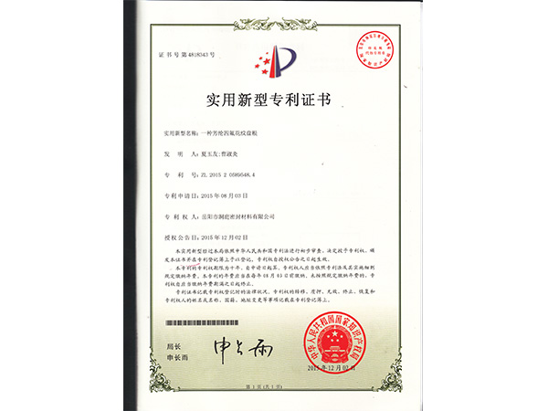 花紋盤根專利證書 花紋盤根專利證書